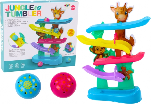 Bonte knikkerbaan giraffe en aap met geluiden