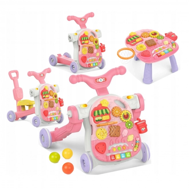 Multifunctionele loopwagen 5-in-1 roze voor kinderen