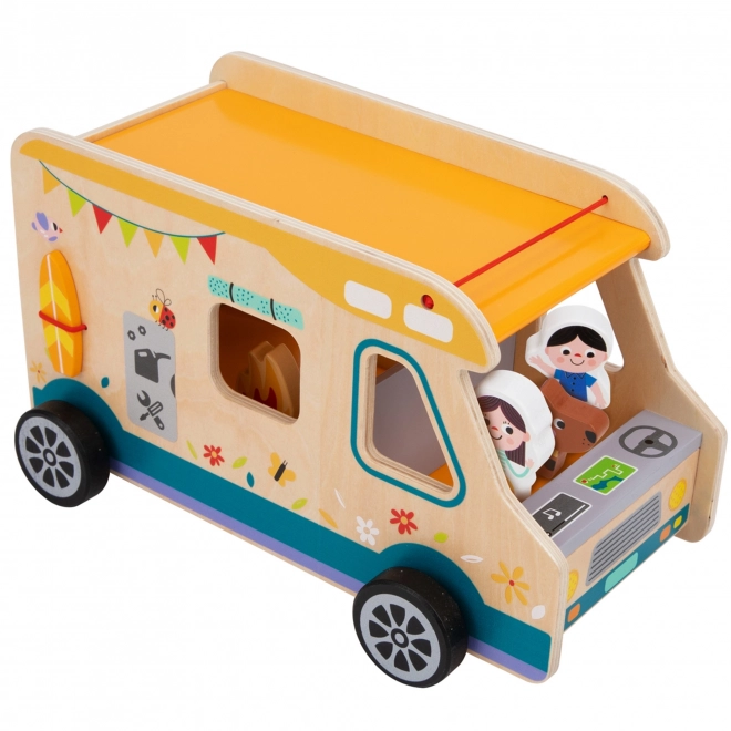 Tooky Toy houten caravan met figuren voor kamperen