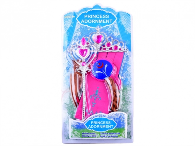 Prinsessen kostuumset met kroon en vlechten – Roze
