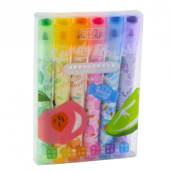 Kleurige fruitmarkeerstiften met stempel - set van 6 stuks