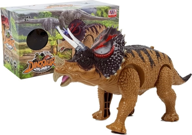 Interactieve dinosaurus triceratops op batterijen, bruin