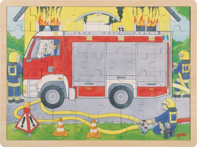 GOKI Meerlagige houten puzzel Brandweerlieden aan het werk 59 stukjes