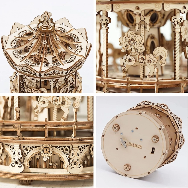 Carrousel met paarden - muziekdoosje - 3D houten bouwpakket