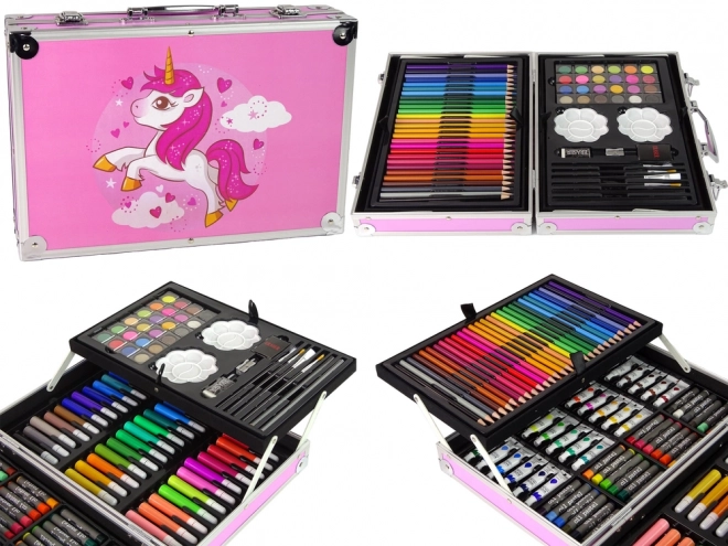 Grote kunstzinnige set in een koffer met 145 stukken Roze eenhoorn
