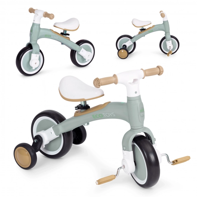 Balansfiets met pedalen - training zijwieltjes 3in1 ECOTOYS – Groene