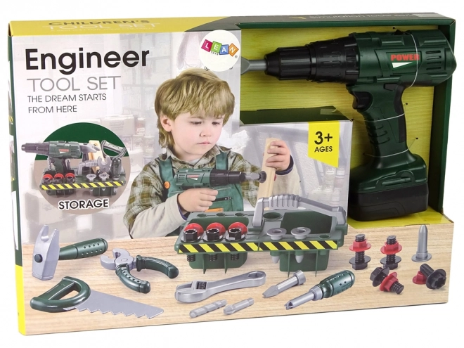 Groene doe-het-zelf set voor kinderen met accuboormachine
