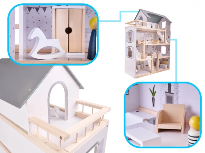 Licht houten poppenhuis met meubels - 80cm