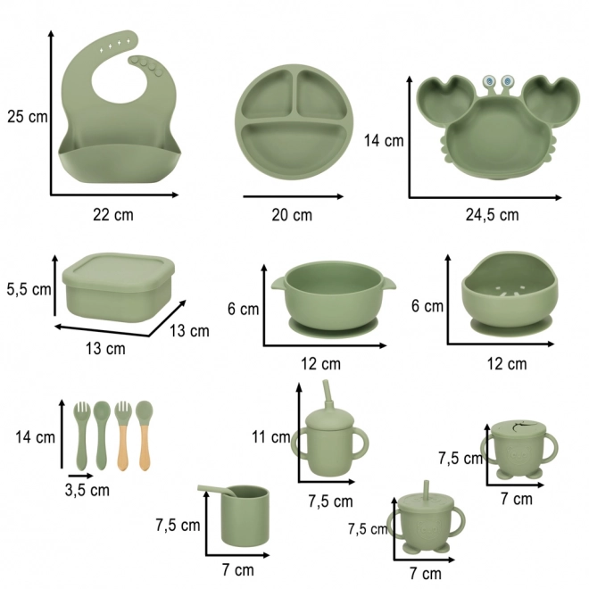 Kinder siliconen gereedschap krab set 19 stuks groen