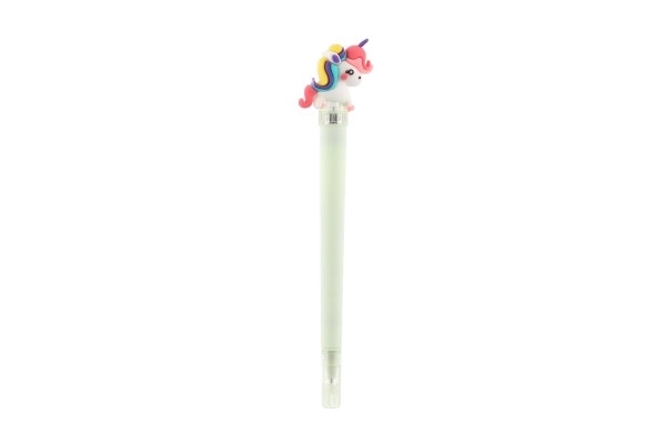 Pen/stylo lichtgevende eenhoorn van kunststof op batterijen, 3 kleuren