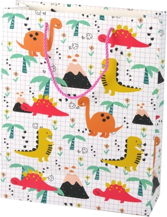 Cadeautas met dinosaurussen, ruitmotief, 32 × 26 × 10 cm
