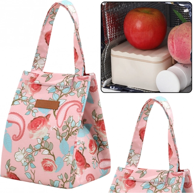 Geïsoleerde thermotas roze met bloemen 25cm