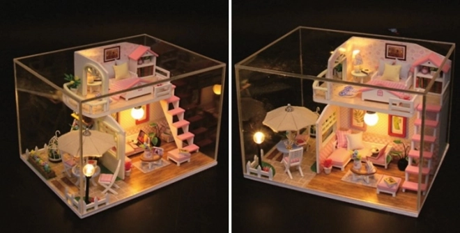 Negen miniatuurhuisjes Roze Huis