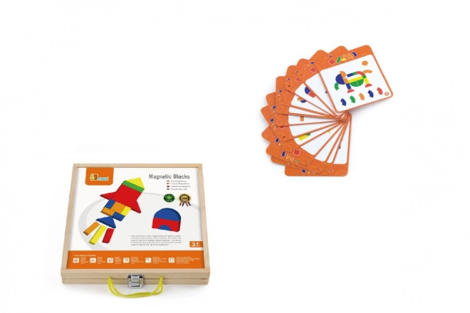 Houten magnetische speelgoedset in een koffertje