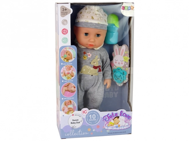 Baby Pop in Grijze Pyjama met Geluiden en Accessoires