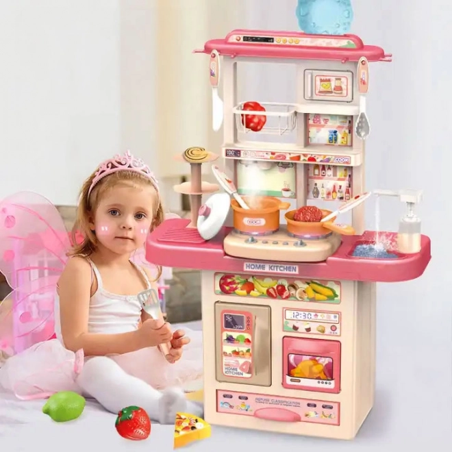 Kinderkeukentje met geluiden, LED-lichten, gootsteen, 10 accessoires, roze