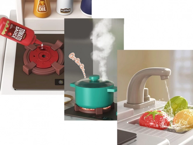 Realistische grote keuken met stoom, geluid en licht
