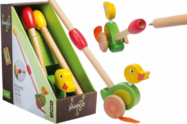 Houten duw-eend op stok JOUECO