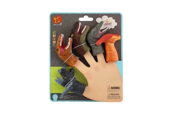 Vingerpop dino's 5 stuks rubber 6cm op kaart 16,5x20cm