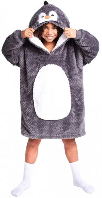 Cozy Noxxiez CH323 Pinguïn - verwarmde TV-hoodiedeken met capuchon voor kinderen van 7 - 12 jaar
