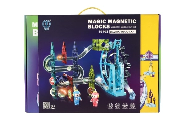 Magnetische plastic knikkerbaan 80st 16 knikkers + accessoires op batterijen met licht in doos 47x35x9cm