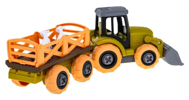 Demontabele tractor met lepel en aanhanger + schroevendraaier + schaap Speelgoed voor kinderen 3+