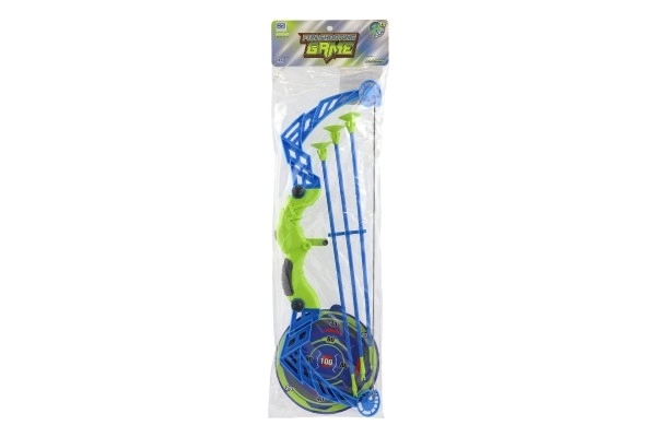 Boog 57cm + pijltjes met zuignappen kunststof 3st + doelwit in zak