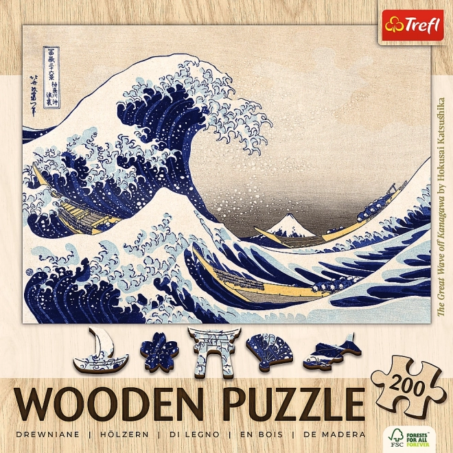 Houten puzzel De Grote Golf bij Kanagawa 200 stukjes