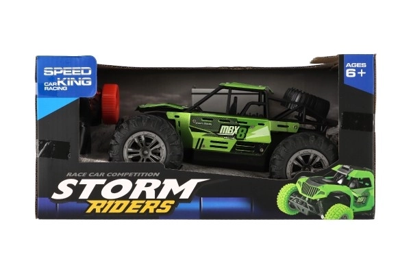Auto RC buggy terrein groen 22cm kunststof 2,4GHz op batterijen + oplaadpakket in doos 32x16x18cm