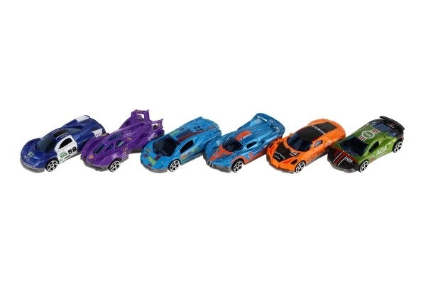 Auto sport 6st metalen/kunststof 8cm met vrije loop in doosje 10,5x27,5x4cm