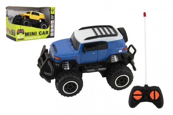 Auto RC mini SUV plastic 14cm 27MHz op afst. best. op batt. met licht. 2 kleuren in doos. 16x12x10