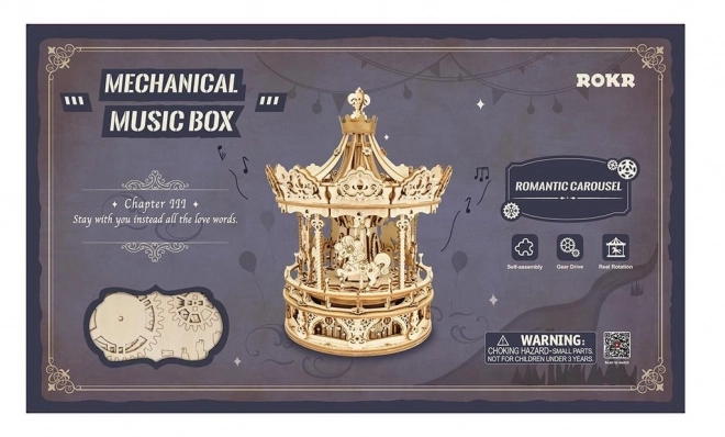 Carrousel met paarden - muziekdoosje - 3D houten bouwpakket
