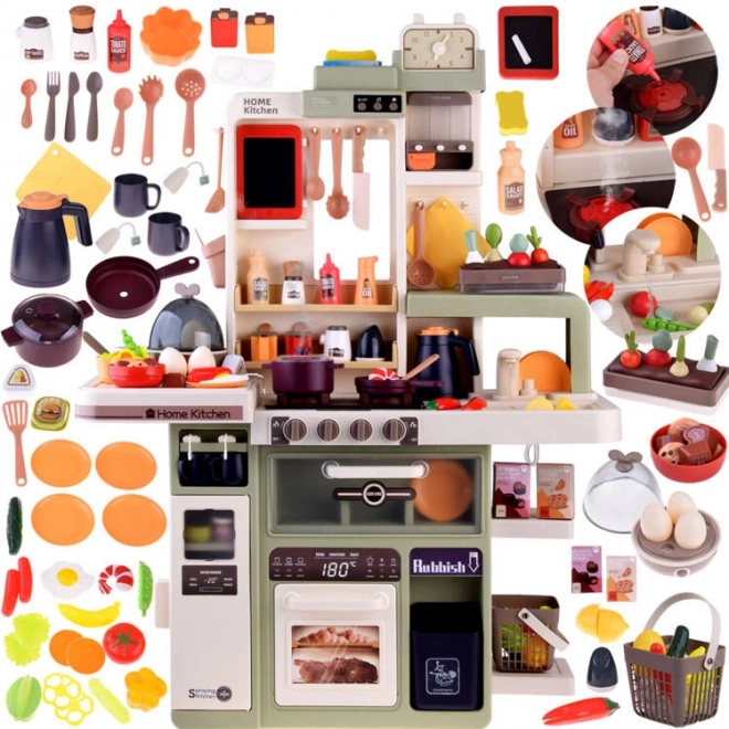 Realistische grote keuken met stoom, geluid en licht
