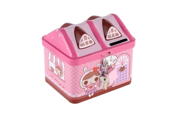 Blikken spaarpot huis met slot 12x11cm