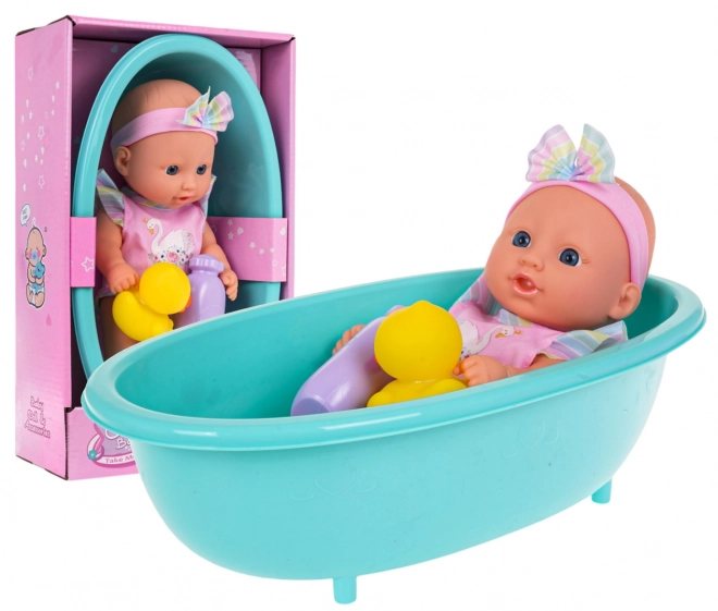 Baby pop met badkuip + accessoires