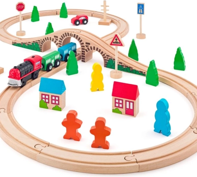 Woody Treinbaan in de vorm van een acht met elektrische locomotief