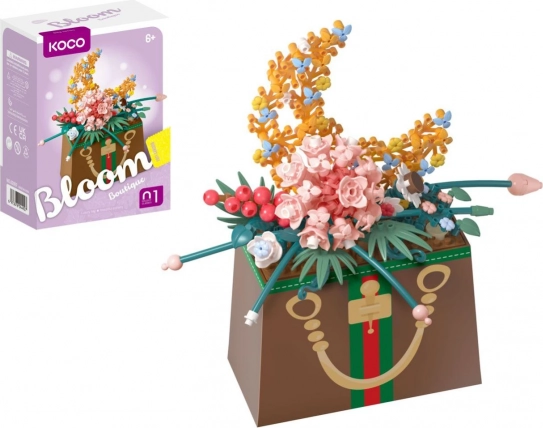 Bouwset mini KOCO bloem in handtas, plastic, 245 stukjes