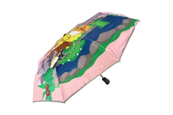 Dieren paraplu opvouwbaar automatisch textiel/metaal 28cm roze in zak