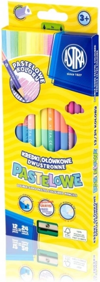 Driehoekige, dubbelzijdige pastelpotloden 12 stuks (24 kleuren) ASTRA