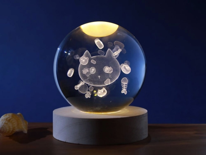 Kristallen bol lamp met een kattenmotief