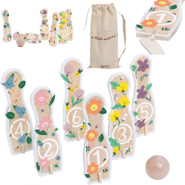Houten kegels voor kinderen 6 stuks met bal CLASSIC WORLD