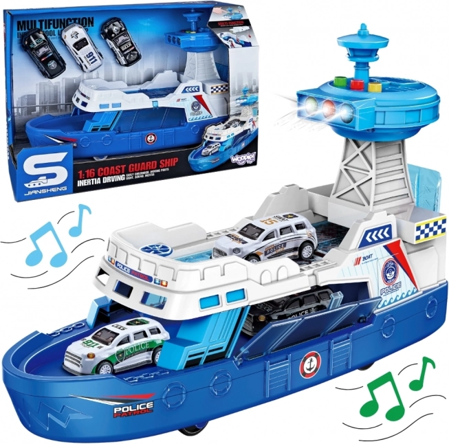 Woopie politietoezichtsboot - schaal 1:16 + 3 autootjes