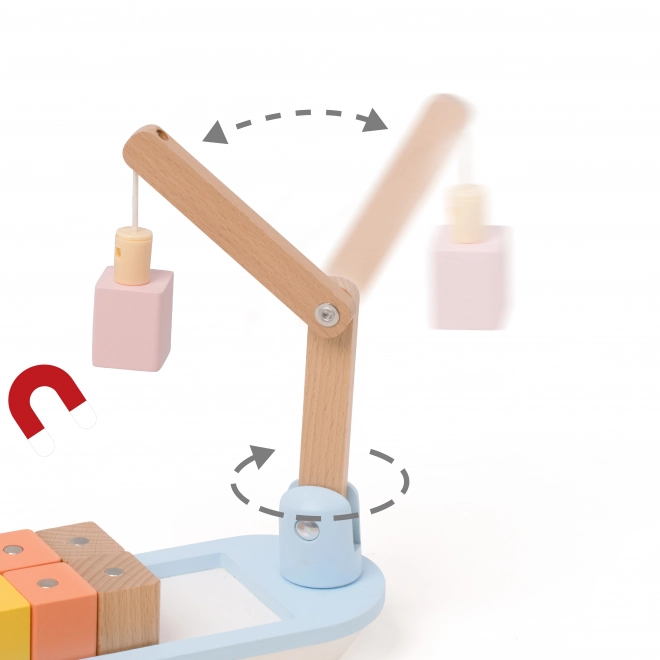 Vrachtschip met magnetische blokken en kraan voor peuters