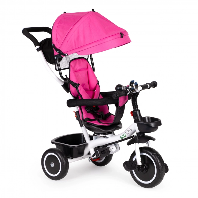 ECOTOYS Driewieler met dak en duwstang - roze