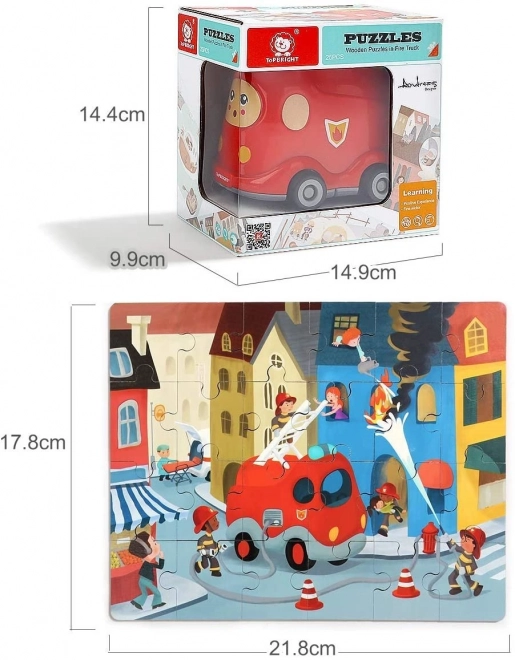 TOP BRIGHT Houten puzzel met speelgoed: Brandweerauto 24 stukjes