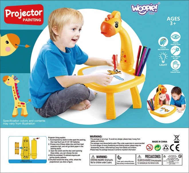 Schrijf- en tekentafel WOOPIE met projector giraffe en stiften
