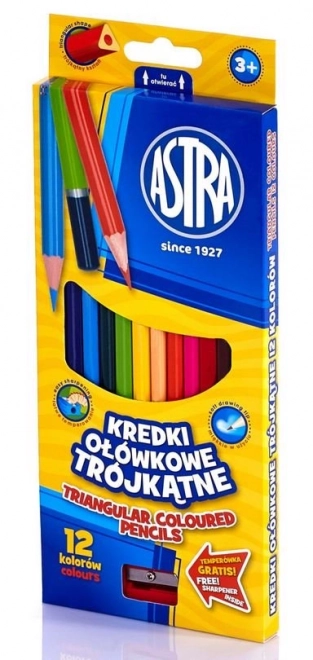 ASTRA driekantige kleurpotloden met puntenslijper, 12 stuks
