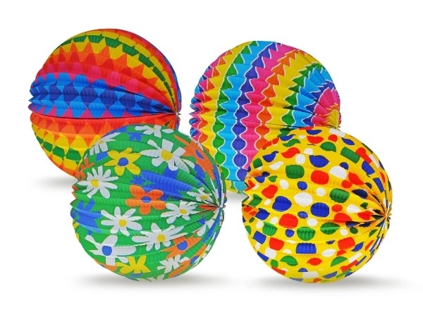 Lampion papieren bol diameter 25cm 3 kleuren in zak (zonder stok) carnaval