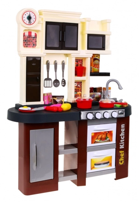 Interactieve bruine keuken + branders met geluid en licht + kraan + accessoires - 58 onderdelen