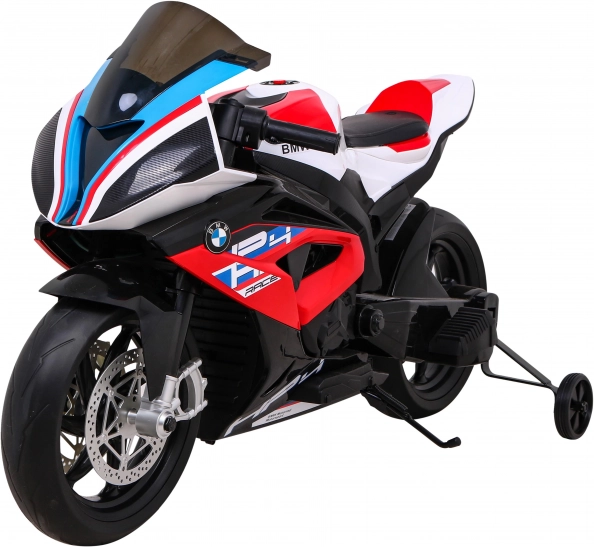 Elektrische kindermotor BMW HP4, rood met zijwieltjes, zachte start, EVA-banden en MP3 LED